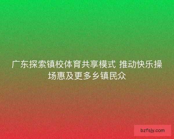 广东探索镇校体育共享模式 推动快乐操场惠及更多乡镇民众 广东探索镇校体育共享模式 推动快乐操场惠及更多乡镇民众